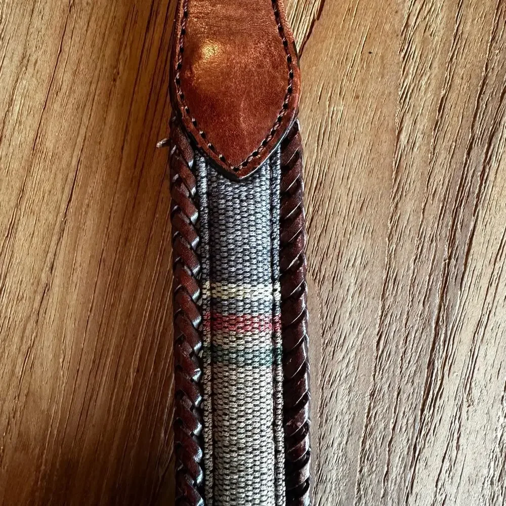 90’s Y2K Vintage Men’s Brown Leather Belt Woven Preppy Distressed Dad Grandpa 38